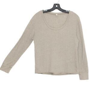 Lanston Womens Top Scoop Neck Long Sleeve Minimalist Brown Size XS FH